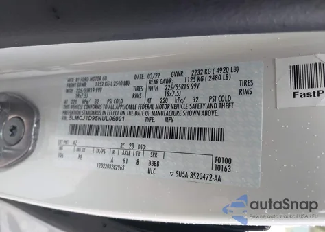 2022 Lincoln Corsair Standard из США, поврежденный, VIN 5LMCJ1D95NUL06001